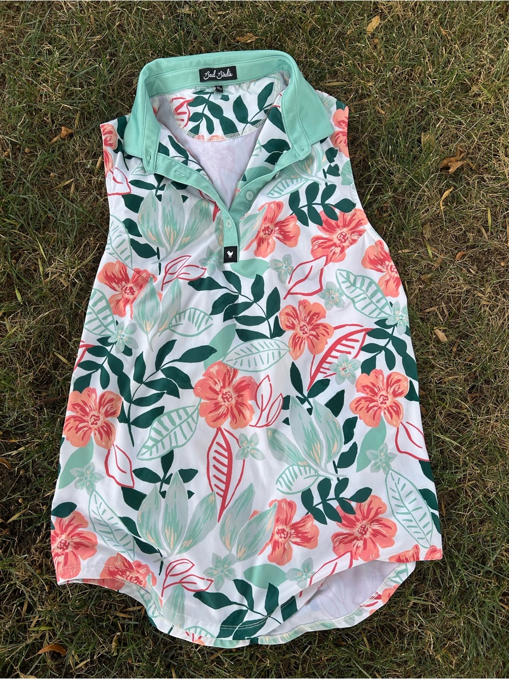 Bad Birdie Sleeveless Floral Polo Tank Top - Mint & Coral